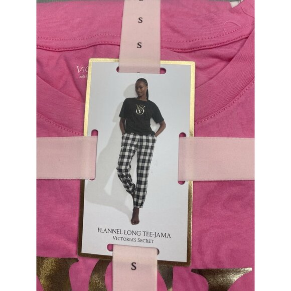 Victoria's Secret Flannel Jogger Teejama Pajama set Greem Pop Plaid Size Small - Picture 1 of 5